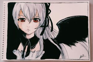 Rating: Safe Score: 0 Tags: 1girl auto_tagged bangs black_ribbon black_wings closed_mouth dress hair_between_eyes hair_ribbon image long_hair looking_at_viewer photo red_eyes ribbon signature simple_background solo suigintou traditional_media wings User: admin