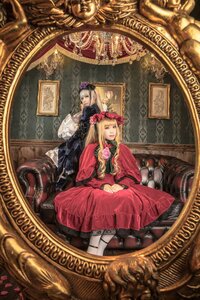 Rating: Safe Score: 0 Tags: 2girls blonde_hair clock dress flower frame hat long_hair mirror multiple_cosplay multiple_girls painting_(object) red_dress rose sitting tagme throne User: admin