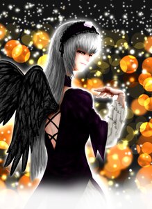Rating: Safe Score: 0 Tags: 1girl auto_tagged black_wings bokeh dress feathered_wings frilled_sleeves frills hairband image lantern long_hair long_sleeves looking_at_viewer looking_back puffy_sleeves red_eyes silver_hair solo suigintou wings User: admin