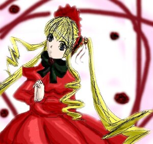 Rating: Safe Score: 0 Tags: 1girl blonde_hair blue_eyes blurry blurry_background blurry_foreground bonnet bow bowtie cowboy_shot depth_of_field dress green_bow image long_hair long_sleeves looking_at_viewer own_hands_together photo red_dress shinku simple_background solo standing twintails very_long_hair white_background User: admin