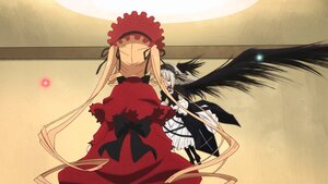 Rating: Safe Score: 0 Tags: black_wings blonde_hair bow dress frills gothic_lolita image long_hair long_sleeves multiple_girls pair red_dress ribbon shinku suigintou twintails very_long_hair wings User: admin