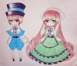 Rating: Safe Score: 0 Tags: blue_dress brown_hair dress frills full_body green_dress green_eyes hat heterochromia image long_hair long_sleeves looking_at_viewer multiple_girls pair pink_hair red_eyes ribbon short_hair siblings simple_background sisters souseiseki standing suiseiseki top_hat twins very_long_hair User: admin