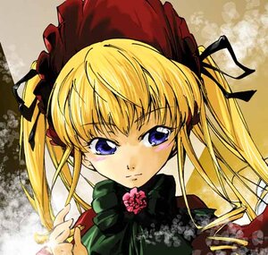 Rating: Safe Score: 0 Tags: 1girl bangs blonde_hair blue_eyes bowtie flower hair_ribbon hat image long_hair long_sleeves looking_at_viewer ribbon rose shinku solo twintails User: admin