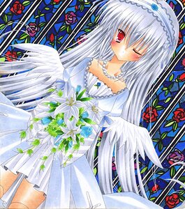 Rating: Safe Score: 0 Tags: 1girl angel angel_wings blush bouquet dress feathered_wings feathers flower hairband image jewelry long_hair marker_(medium) necklace one_eye_closed pastel_(medium) plant red_eyes red_flower red_rose rose rose_petals solo suigintou thorns traditional_media vines white_hair white_wings wings User: admin