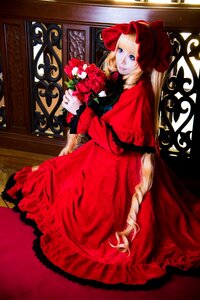 Rating: Safe Score: 0 Tags: 1girl blonde_hair blue_eyes bonnet bouquet capelet dress flower holding indoors long_hair looking_at_viewer red_capelet red_dress red_flower red_rose rose shinku solo twintails very_long_hair User: admin