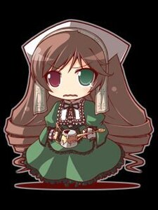 Rating: Safe Score: 0 Tags: 1girl brown_hair chibi dress drill_hair frills full_body green_dress green_eyes head_scarf heterochromia image long_hair long_sleeves red_eyes solo standing suiseiseki twin_drills very_long_hair User: admin