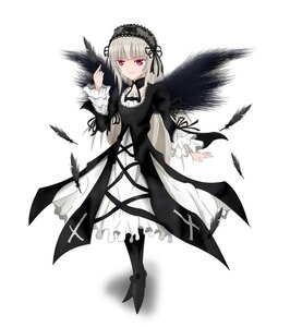 Rating: Safe Score: 0 Tags: 1girl black_feathers black_wings boots dress feathers frills full_body hairband image juliet_sleeves lolita_hairband long_hair long_sleeves looking_at_viewer pink_eyes ribbon rose silver_hair solo standing suigintou white_background wings User: admin