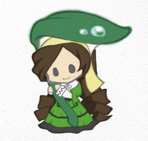 Rating: Safe Score: 0 Tags: 1girl bag brown_hair chibi dress green_dress image long_hair long_sleeves sitting smile solo suiseiseki User: admin