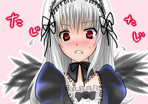 Rating: Safe Score: 0 Tags: 1girl auto_tagged black_wings blush detached_collar feathered_wings hairband image long_hair long_sleeves looking_at_viewer polka_dot polka_dot_background red_eyes silver_hair solo suigintou teeth upper_body wings User: admin