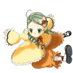 Rating: Safe Score: 0 Tags: 1girl ahoge blush dress drill_hair frills full_body green_eyes green_hair image kanaria long_sleeves rose shoes solo striped twin_drills User: admin