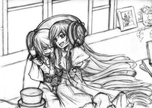 Rating: Safe Score: 0 Tags: 2girls dress greyscale image indoors long_hair monochrome multiple_girls open_mouth pair short_hair smile souseiseki suiseiseki very_long_hair window User: admin