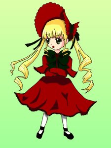 Rating: Safe Score: 0 Tags: 1girl blonde_hair bonnet bow bowtie dress drill_hair full_body green_background green_eyes image long_hair long_sleeves looking_at_viewer red_dress shinku shoes simple_background solo standing twin_drills twintails very_long_hair white_legwear User: admin