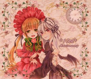 Rating: Safe Score: 0 Tags: 2girls blonde_hair dress flower hairband image long_hair long_sleeves looking_at_viewer multiple_girls open_mouth pair red_eyes shinku silver_hair smile suigintou wings User: admin