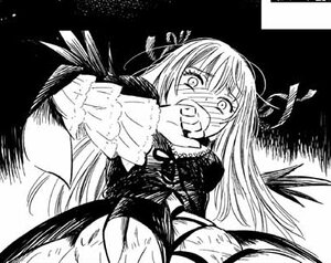 Rating: Safe Score: 0 Tags: 1girl blush covering_mouth dress greyscale image long_hair long_sleeves monochrome solo suigintou wings User: admin