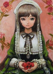 Rating: Safe Score: 0 Tags: 1girl apple bangs black_ribbon brown_hair dress flower food frills fruit green_dress hat head_scarf heterochromia holding_food holding_fruit lolita_fashion long_hair long_sleeves looking_at_viewer pink_rose red_eyes red_flower red_rose ribbon rose solo strawberry suiseiseki thorns User: admin