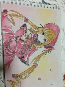 Rating: Safe Score: 0 Tags: 1girl blonde_hair blue_eyes bonnet bow dress flower green_bow holding image long_hair long_sleeves looking_at_viewer marker_(medium) petals pink_flower pink_rose red_dress rose shikishi shinku solo traditional_media twintails very_long_hair User: admin
