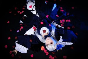 Rating: Safe Score: 0 Tags: 1girl black_dress choker dress flower long_hair long_sleeves petals rose solo suigintou User: admin