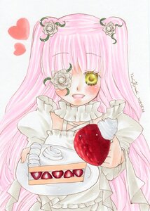 Rating: Safe Score: 0 Tags: 1girl bangs blush cake dress eyepatch flower food frills fruit hair_flower hair_ornament heart image kirakishou long_hair pink_hair rose smile solo strawberry striped traditional_media vertical_stripes white_flower white_rose yellow_eyes User: admin