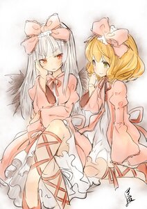 Rating: Safe Score: 0 Tags: 2girls blonde_hair blunt_bangs bow costume_switch dress hair_bow hina_ichigo image leg_ribbon long_hair long_sleeves looking_at_viewer multiple_girls pink_bow pink_dress red_eyes ribbon short_hair smile wide_sleeves yellow_eyes User: admin