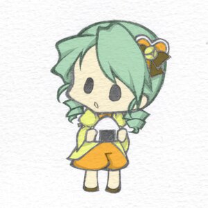 Rating: Safe Score: 0 Tags: 1girl chibi food green_hair hair_ornament hat image kanaria open_mouth solo User: admin