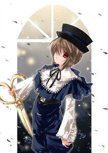 Rating: Safe Score: 0 Tags: 1girl brown_hair capelet confetti dress frills hair_over_one_eye hat holding holding_umbrella image kokono_coco long_sleeves looking_at_viewer rain red_eyes ribbon rozen_maiden scissors short_hair solo souseiseki standing umbrella User: admin
