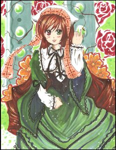 Rating: Safe Score: 0 Tags: 1girl black_border black_ribbon border brown_hair dress flower frills green_dress green_eyes hat head_scarf heterochromia image letterboxed long_hair long_sleeves looking_at_viewer marker_(medium) pastel_(medium) pillarboxed red_eyes solo suiseiseki traditional_media very_long_hair watercolor_(medium) User: admin