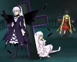 Rating: Safe Score: 0 Tags: 3girls blonde_hair boots dress frills image long_hair multiple multiple_girls shinku silver_hair sitting suigintou tagme very_long_hair wings yellow_eyes User: admin