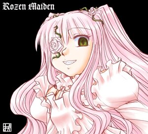 Rating: Safe Score: 0 Tags: 1girl dress flower green_eyes grin image kirakishou long_hair pink_hair rose smile solo teeth User: admin