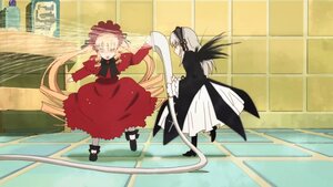 Rating: Safe Score: 0 Tags: 2girls blonde_hair bow closed_eyes dress frills hat image long_hair long_sleeves multiple_girls pair red_dress shinku silver_hair standing suigintou very_long_hair wings User: admin