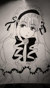 Rating: Safe Score: 0 Tags: 1girl dress eyebrows_visible_through_hair flower frills greyscale hairband image lolita_fashion long_hair looking_at_viewer monochrome ribbon rose shinku solo suigintou traditional_media upper_body User: admin