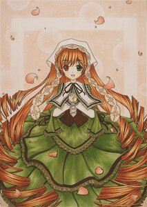 Rating: Safe Score: 0 Tags: 1girl :d blonde_hair capelet dress drill_hair flower frills green_dress green_eyes heterochromia image long_hair looking_at_viewer marker_(medium) open_mouth petals ringlets rose_petals smile solo suiseiseki traditional_media twin_drills very_long_hair User: admin