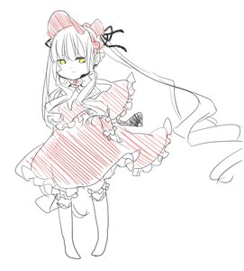 Rating: Safe Score: 0 Tags: 1girl bow capelet dress full_body hat image long_hair long_sleeves looking_at_viewer monochrome shinku simple_background solo striped twintails very_long_hair white_background yellow_eyes User: admin