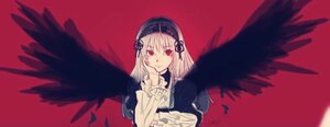 Rating: Safe Score: 0 Tags: 1girl bangs black_wings closed_mouth dress feathered_wings frills hairband image long_hair long_sleeves looking_at_viewer red_background red_eyes ribbon solo suigintou wings User: admin