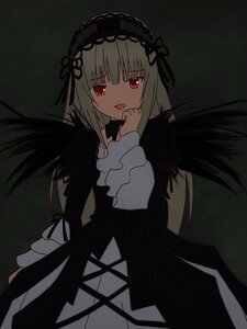 Rating: Safe Score: 0 Tags: 1 1girl bangs black_background black_dress black_ribbon black_wings dress eyebrows_visible_through_hair frills hairband image juliet_sleeves lolita_fashion long_hair long_sleeves looking_at_viewer open_mouth puffy_sleeves red_eyes ribbon silver_hair simple_background smile solo suigintou very_long_hair wings User: admin