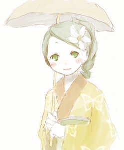 Rating: Safe Score: 0 Tags: 1girl animal_ears auto_tagged blush bunny_ears flower green_eyes green_hair hair_flower hair_ornament image japanese_clothes kanaria kimono long_sleeves obi simple_background smile solo striped upper_body User: admin