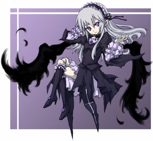 Rating: Safe Score: 0 Tags: 1girl black_wings boots dress feathers flower frilled_sleeves frills full_body hairband image knee_boots lolita_hairband long_hair long_sleeves purple_eyes purple_flower rose silver_hair solo suigintou very_long_hair wings User: admin