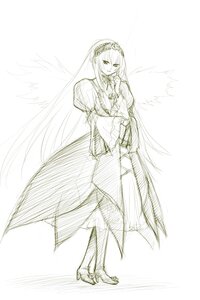 Rating: Safe Score: 0 Tags: 1girl bangs dress full_body hairband image long_hair long_sleeves looking_at_viewer monochrome sketch solo standing suigintou very_long_hair wings User: admin