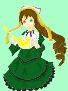 Rating: Safe Score: 0 Tags: 1girl brown_hair dress drill_hair frills green_background green_dress green_eyes heterochromia image long_hair long_sleeves looking_at_viewer red_eyes simple_background smile solo suiseiseki twin_drills twintails very_long_hair watering_can User: admin