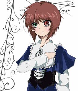 Rating: Safe Score: 0 Tags: 1girl blue_dress blush brown_hair dress frills green_eyes heterochromia image long_sleeves looking_at_viewer puffy_sleeves red_eyes short_hair solo souseiseki white_background User: admin