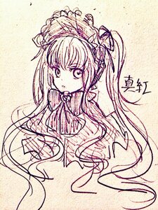 Rating: Safe Score: 0 Tags: 1girl bow hair_tubes image long_hair looking_at_viewer monochrome shinku sketch solo traditional_media User: admin