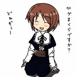 Rating: Safe Score: 0 Tags: 1girl :d ^_^ blush brown_hair closed_eyes dress full_body image long_sleeves open_mouth simple_background sitting smile solo souseiseki white_background User: admin