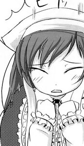 Rating: Safe Score: 0 Tags: 1girl blush closed_eyes greyscale hat head_scarf image long_hair long_sleeves monochrome open_mouth simple_background solo suiseiseki upper_body white_background User: admin