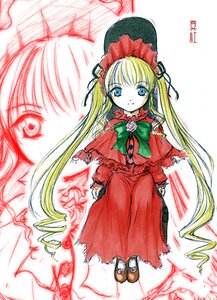 Rating: Safe Score: 0 Tags: 1girl blonde_hair blue_eyes bonnet bow bowtie capelet dress full_body green_bow green_neckwear image long_hair long_sleeves looking_at_viewer marker_(medium) red_capelet red_dress shinku shoes solo standing traditional_media twintails very_long_hair User: admin