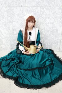 Rating: Safe Score: 0 Tags: 1girl blue_dress brown_hair dress green_dress long_hair long_sleeves looking_at_viewer ribbon sitting solo suiseiseki User: admin