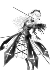 Rating: Safe Score: 0 Tags: 1girl boots breasts closed_eyes dress frilled_sleeves frills full_body greyscale hairband image juliet_sleeves long_dress long_hair long_sleeves monochrome puffy_sleeves solo standing suigintou sword weapon User: admin