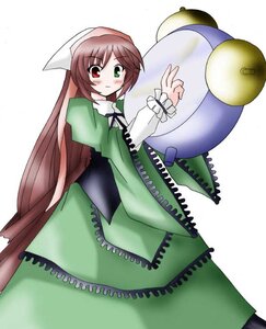 Rating: Safe Score: 0 Tags: 1girl brown_hair dress frills green_dress green_eyes heterochromia image long_hair long_sleeves looking_at_viewer red_eyes simple_background smile solo suiseiseki very_long_hair white_background User: admin