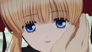 Rating: Safe Score: 3 Tags: 1girl bangs blonde_hair blue_eyes blunt_bangs bow close-up eyebrows_visible_through_hair face image looking_at_viewer out_of_frame shinku smile solo solo_focus User: admin