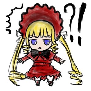 Rating: Safe Score: 0 Tags: 1girl blonde_hair blue_eyes bonnet bow bowtie chibi dress drill_hair full_body image long_hair long_sleeves red_dress shinku solo twin_drills twintails white_background User: admin