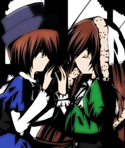 Rating: Safe Score: 0 Tags: 2girls brown_hair closed_eyes dress green_dress green_eyes hat head_scarf image long_hair long_sleeves multiple_girls pair siblings sisters souseiseki suiseiseki twins very_long_hair User: admin