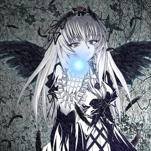 Rating: Safe Score: 0 Tags: 1girl black_wings blue_eyes dress flower frills hairband image long_hair long_sleeves looking_at_viewer monochrome smile solo suigintou wings User: admin